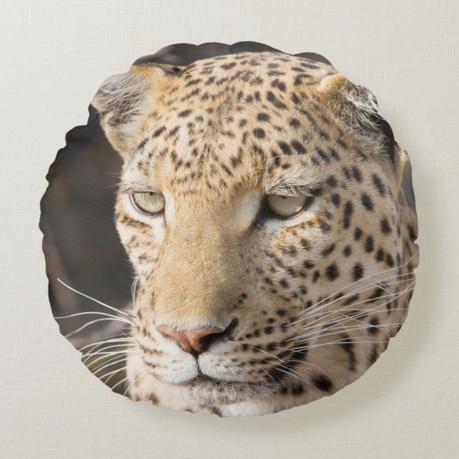 Cojín Redondo Retrato de leopardo (Anverso)