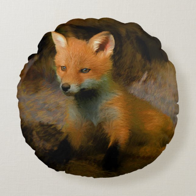 Cojín Redondo Retrato de Little Baby Fox Cub (Anverso)