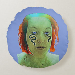 Cojín Redondo Retrato de mujer serpiente