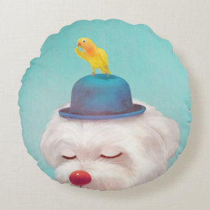 Cojín Redondo Retrato de perro de payaso meditativo