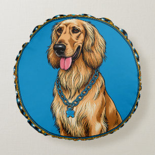 Cojín Redondo Retrato de perro en marco ornamentado