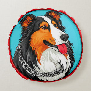 Cojín Redondo Retrato de Perro Estilo Artístico Ornamentado