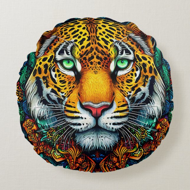 Cojín Redondo Retrato de tigre (Anverso)