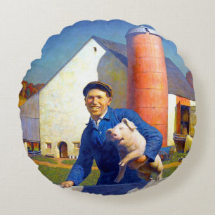 Cojín Redondo Retrato de un agricultor Vida de granja NC Wyeth 1