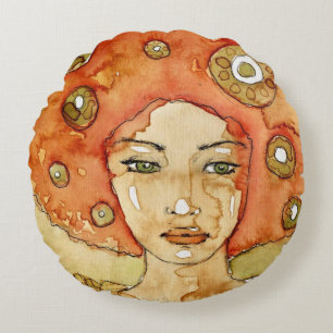 Cojín Redondo Retrato de un chica hermoso