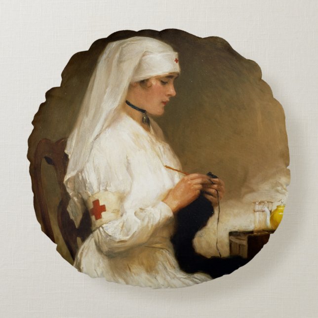Cojín Redondo Retrato de una enfermera de la Cruz Roja (Anverso)