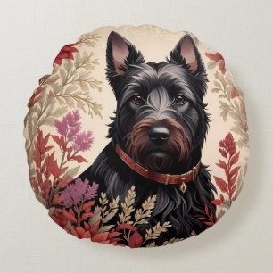 Cojín Redondo Retrato elegante de perro de terror escocés