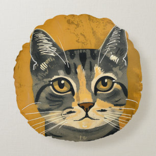 Cojín Redondo Retrato minimalista vintage retro de gato atigrado