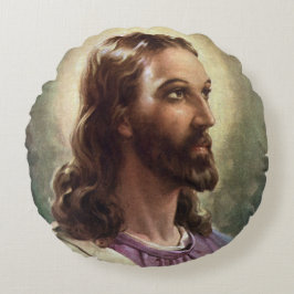 Cojín Redondo Retrato religioso vintage de Jesucristo con halo