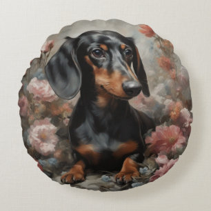 Cojín Redondo Retratos de raza de perro de flores 10