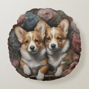 Cojín Redondo Retratos de raza de perros de flores 5