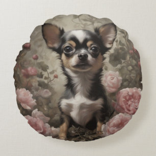 Cojín Redondo Retratos de razas de perros florales 9