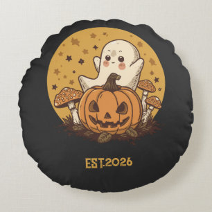 Cojín Redondo Retro 70 Groovy Fantasma Halloween Moderno de Mita