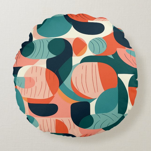 Cojín Redondo Retro Abstract Rhythmic Flow Pillow (Anverso)