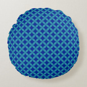 Cojín Redondo Retro azul marino turquesa Circle Rosette Lattice