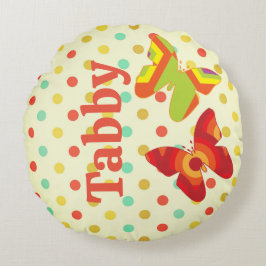 Cojín Redondo Retro boho 70's stripe polka punto mariposa naranj