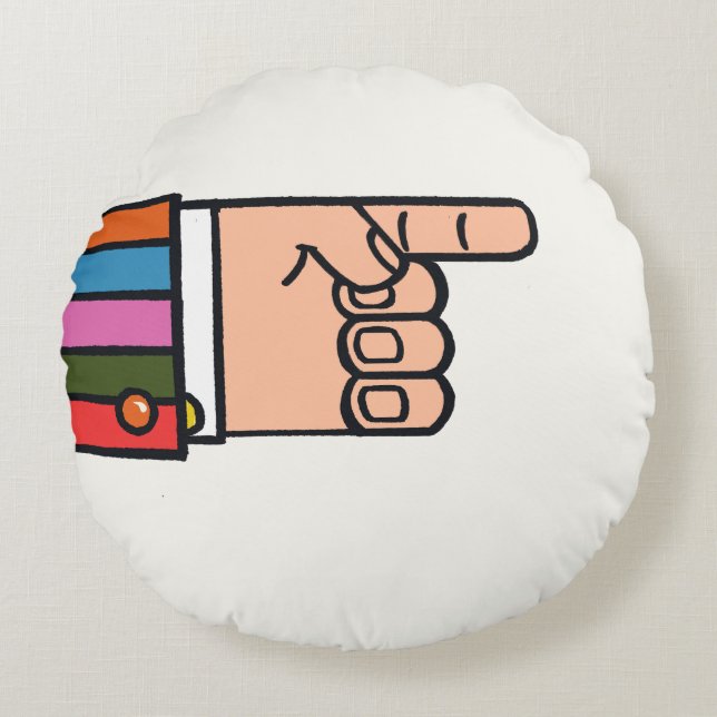 Cojín Redondo Retro Bright Fun Pointing Hand Round Pillow (Anverso)
