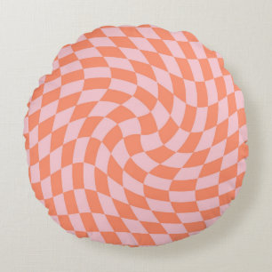 Cojín Redondo Retro Coral Pink Checks Warped Checkered Dorm