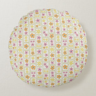 Cojín Redondo Retro Cream Patchwork Floral 16" 