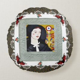 Cojín Redondo Retro de color con encaje y flores