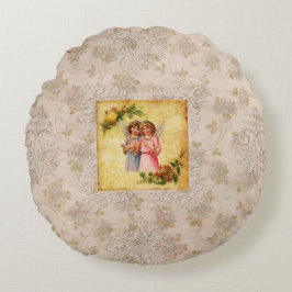 Cojín Redondo Retro de cosecha colorida con encaje y flores