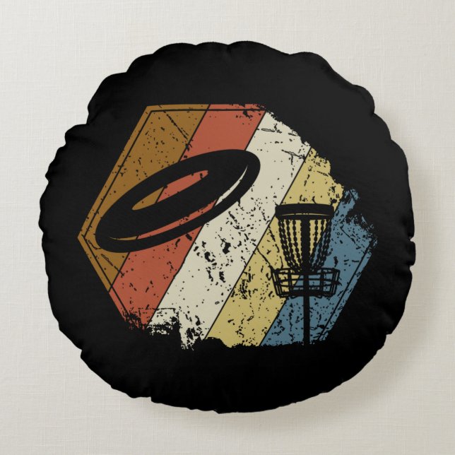 Cojín Redondo Retro de la cesta de golf de disco (Anverso)