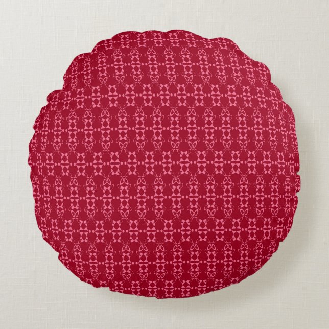 Cojín Redondo Retro de patrón de ornamento geométrico rojo (Anverso)