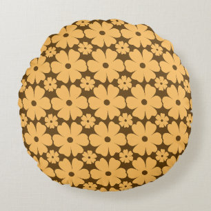 Cojín Redondo Retro Fall Daisy Floral Pattern Warm Earthy Brown