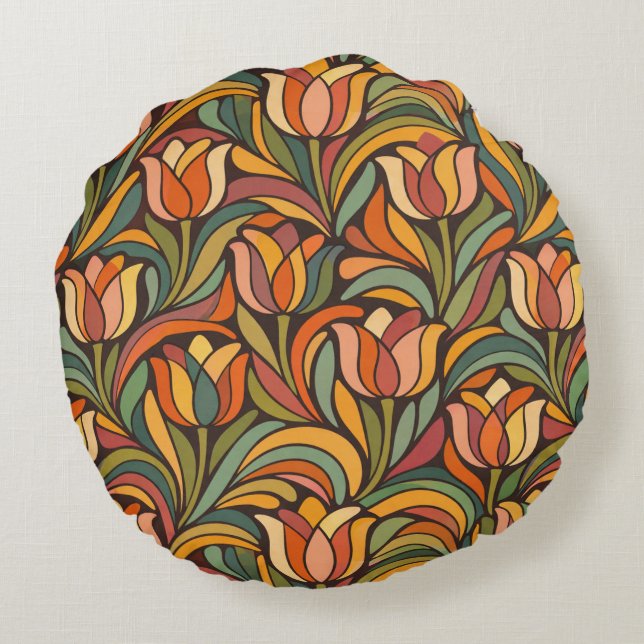 Cojín Redondo Retro Floral Art Nouveau Pattern Décor (Reverso)