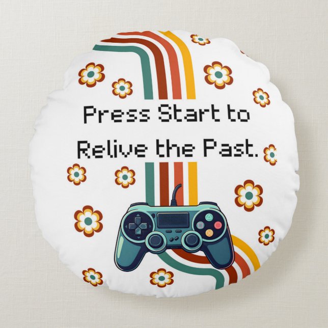 Cojín Redondo Retro Gaming Illustration – Teal Controller with F (Anverso)