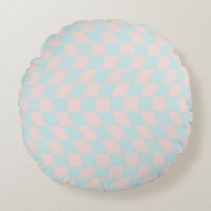 Cojín Redondo Retro Groovy Pastel Checks Warped Checkered