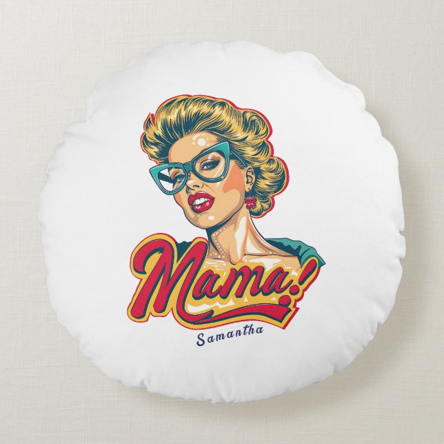 Cojín Redondo Retro mamá pop art 2 personalizado (Anverso)