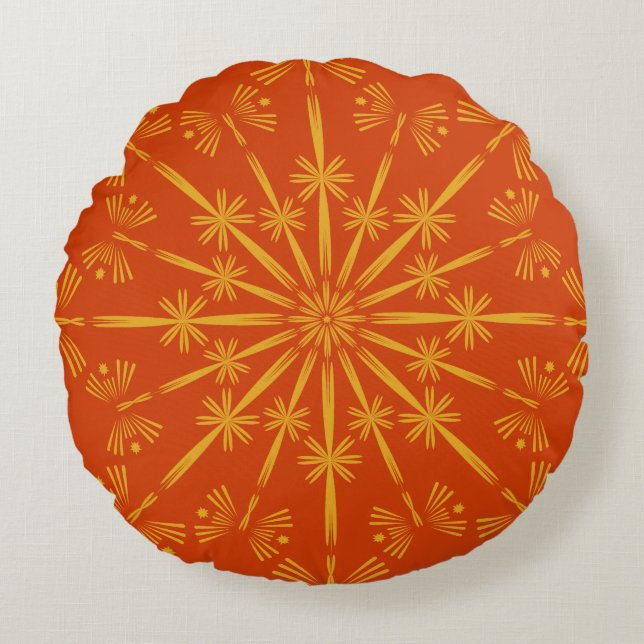 Cojín Redondo Retro Mandala Papaya Round Pillow (Anverso)