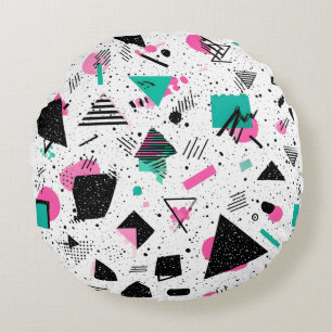 Cojín Redondo Retro Memphis Geometric Pattern