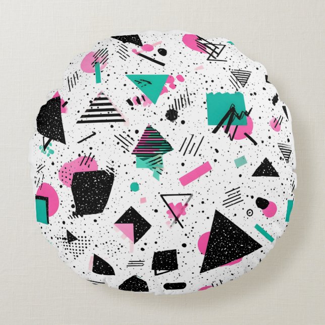 Cojín Redondo Retro Memphis Geometric Pattern (Anverso)
