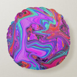 Cojín Redondo Retro morado, azul y Naranja Resumen de arte líqui