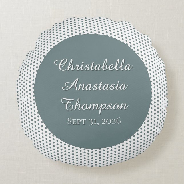 Cojín Redondo Retro Nostalgic Green Polka Dot Birth Stats (Anverso)