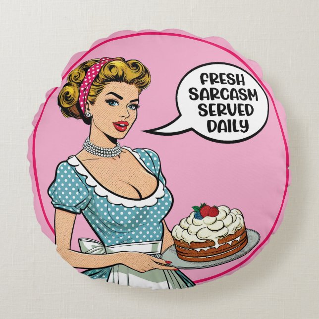 Cojín Redondo Retro Pinup_ Served Daily (Anverso)