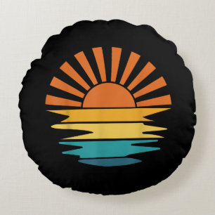 Cojín Redondo Retro Sunset Rays Wavy Vintage Retro Sunshine Sun