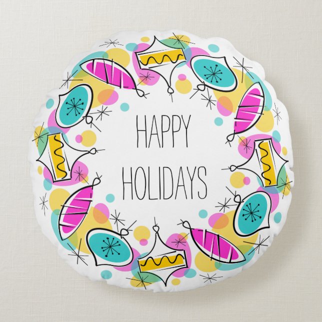 Cojín Redondo Retro Tree Baubles Circle Holidays round (Anverso)