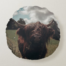 Cojín Redondo Retro vintage de vacas de raza negra escocesa