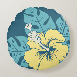 Cojín Redondo Reversible hawaiano del hibisco de la playa del