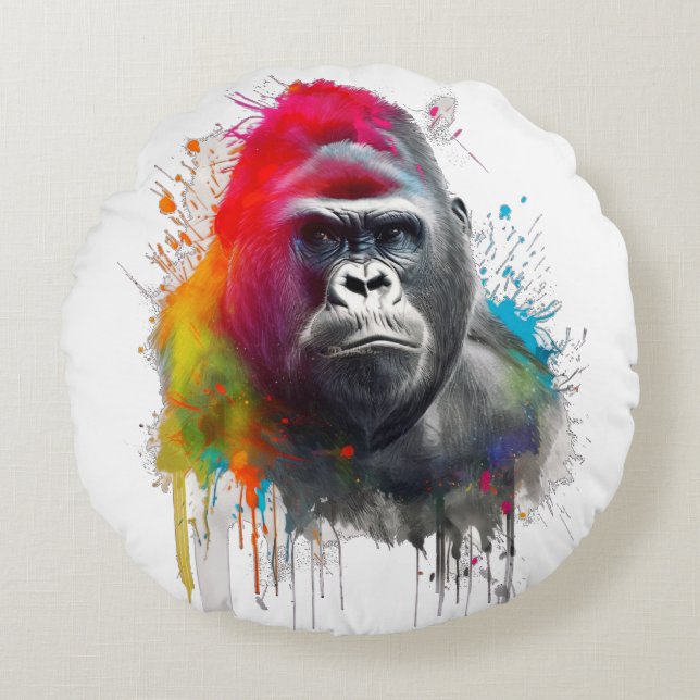 Cojín Redondo Rey de la Selva: Majestuoso Gorila Espald (Anverso)
