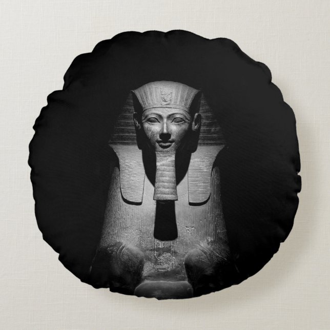 Cojín Redondo Rey del faraón blanco y negro (Anverso)