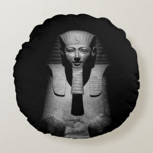Cojín Redondo Rey del faraón blanco y negro