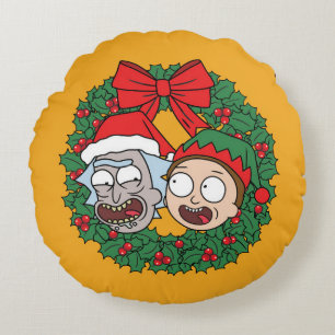Cojín Redondo Rick y Morty   Patrón de Wreath de vacaciones