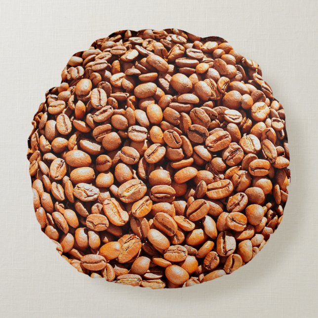 Cojín Redondo roasted aromatic coffee beans in sunlight, coffee  (Anverso)
