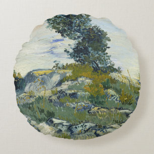 Cojín Redondo Rocas con Roble, Pintura al Óleo de Van Gogh