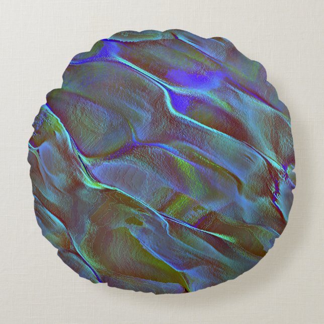 Cojín Redondo Rock digital en tono satinado de verde azul quemad (Anverso)