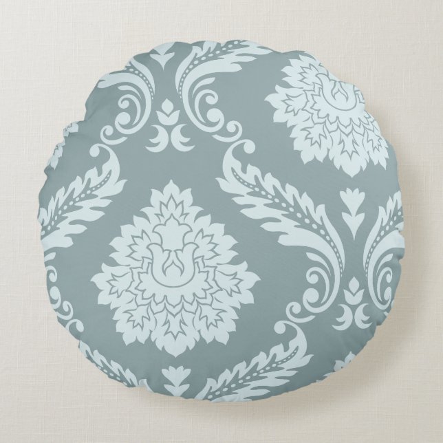 Cojín Redondo Rococo Damask Art I Duck Egg Blue+Teal (Anverso)